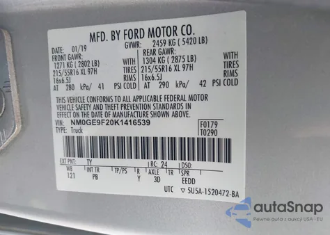 2019 Ford Transit Connect Xlt z USA, uszkodzony, nr VIN NM0GE9F20K1416539